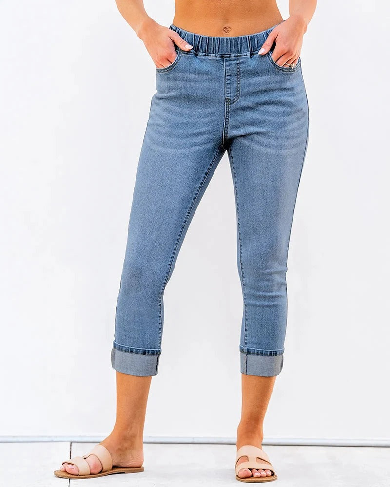 Dam Caprijeans med elastisk midja