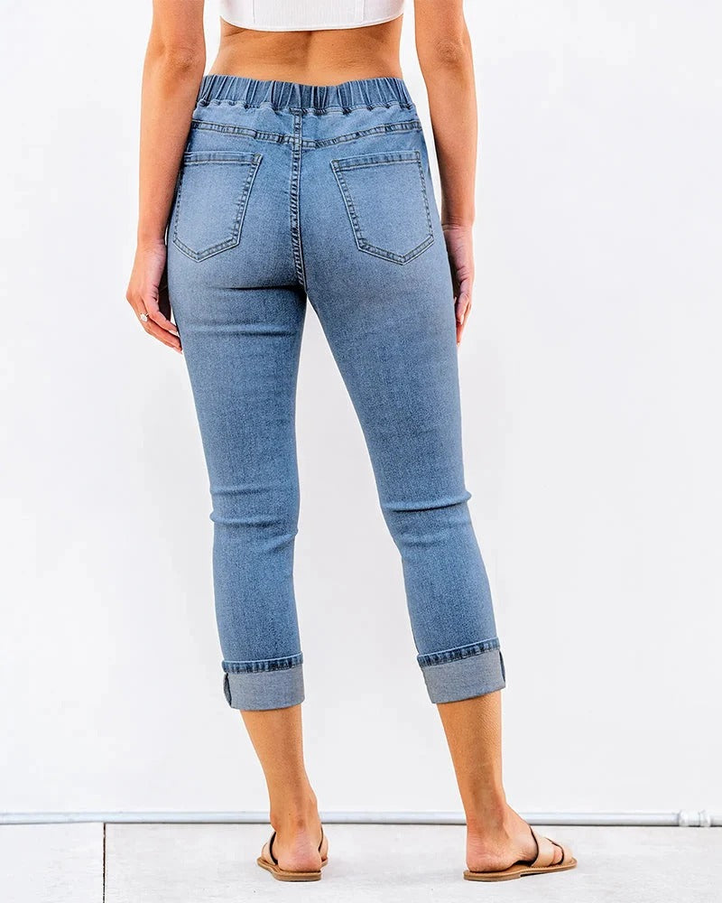 Dam Caprijeans med elastisk midja